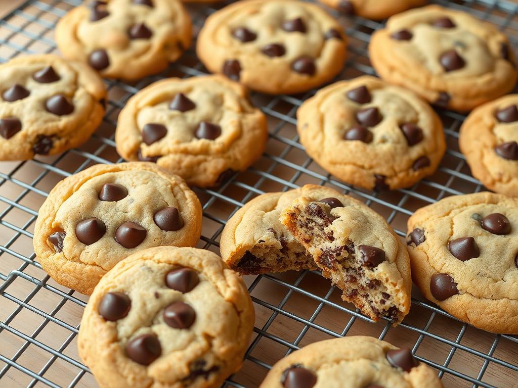Chocolate chip cookies on cooling rack for recipes tutorial