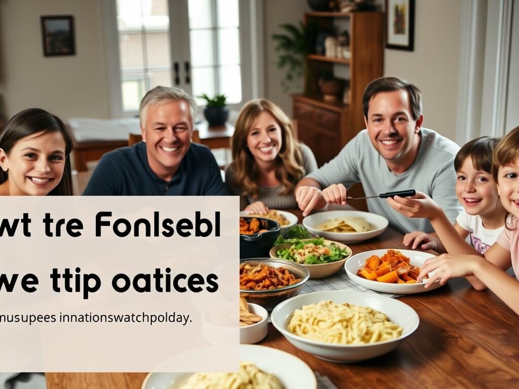 Happy family enjoying home-cooked meal from recipes tutorial