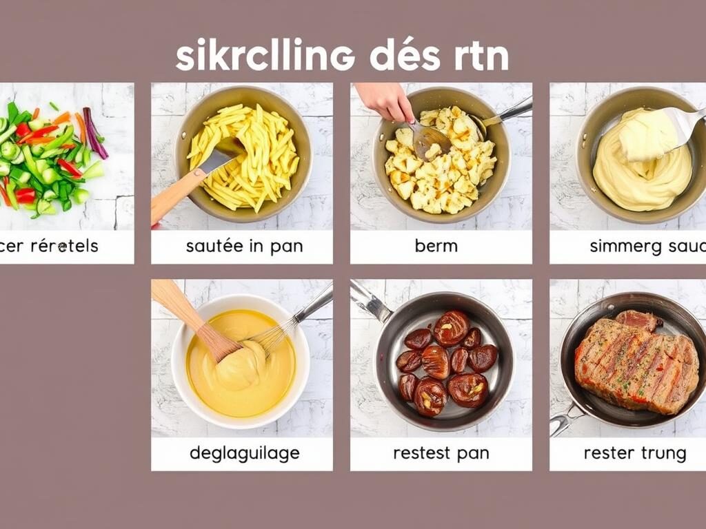 Recipe tutorial terminology illustrated with cooking techniques for home cooks